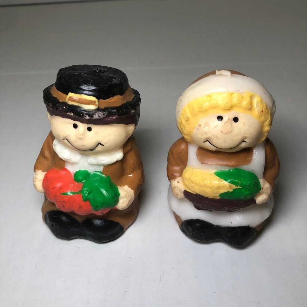 Vintage Thanksgiving Fall Candles Pilgrims Boy Girl Holiday